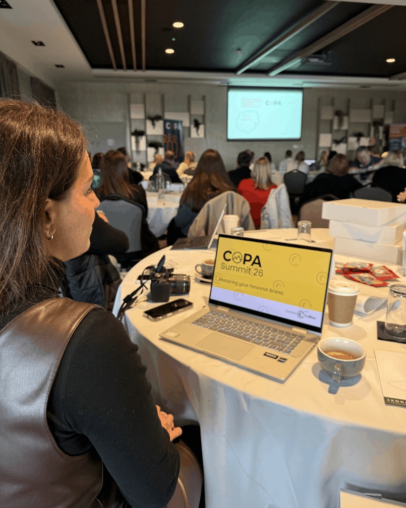 Woman at a conference learning and networking